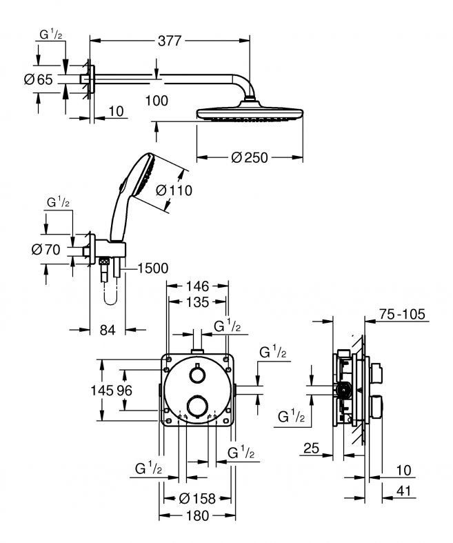 Душевая система скрытого монтажа Grohe Precision хром 34883000