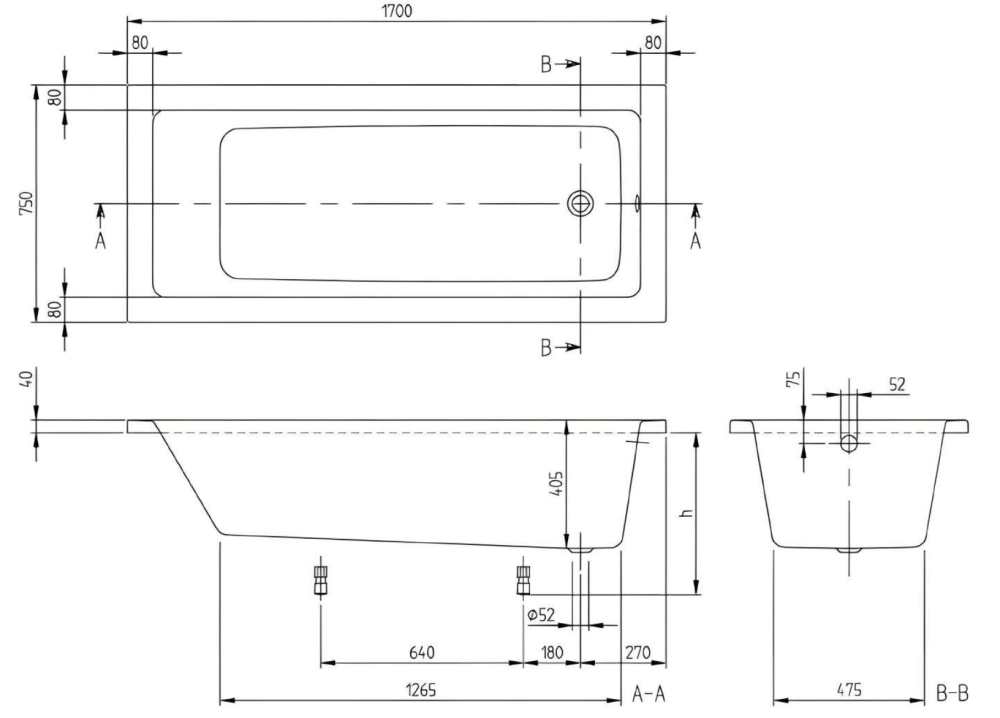 Ванна акриловая Villeroy & Boch Targa Plus Solo 170x75 uBA171NES2V-01