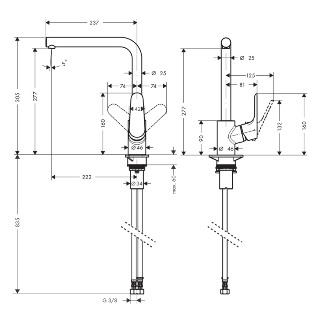 Змішувач для кухні Hansgrohe Focus 280 EcoSmart 1jet M41 хром 31827000