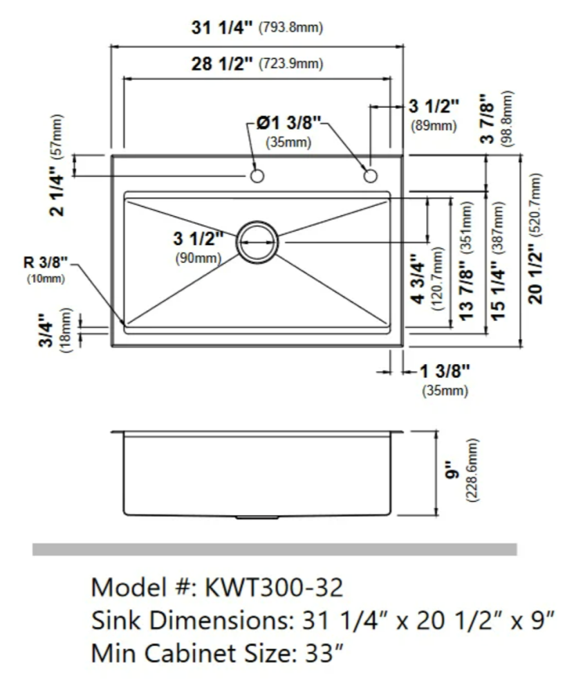 Кухонна мийка Kraus Kore нержавіюча сталь KWT300-32