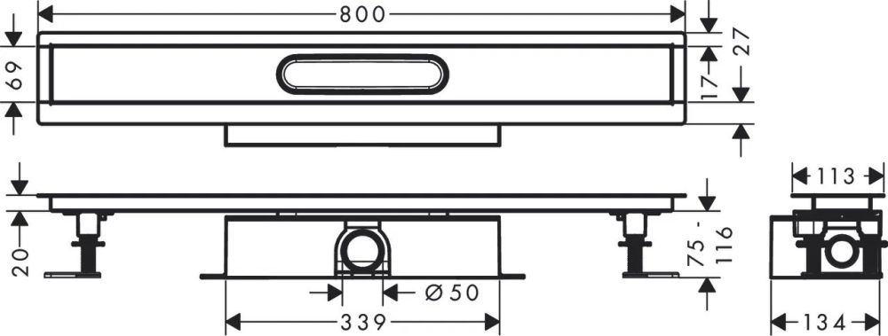 Водостічний жолоб з накладною панеллю Hansgrohe uBox universal сталь 56024180