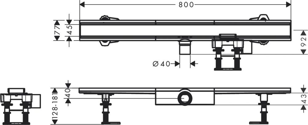 Водостічний жолоб з накладною панеллю Hansgrohe RainDrain Compact сталь 56166800