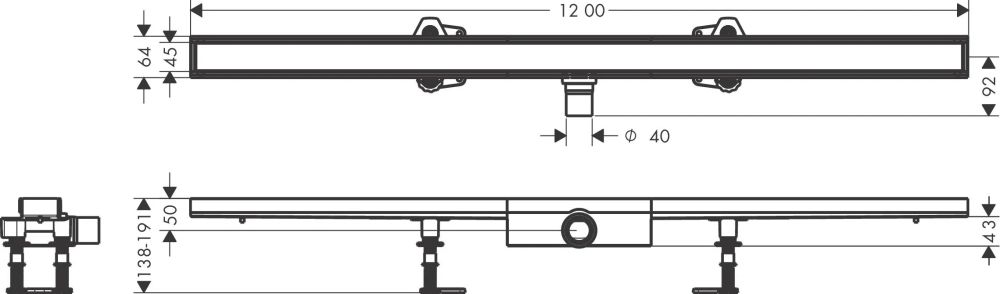 Водостічний жолоб з накладною панеллю Hansgrohe RainDrain Compact сталь 56173000