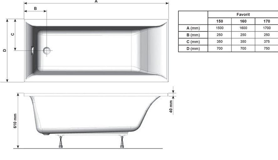 Ванна акрилова Ravak Favorit 150x70 XC00100121