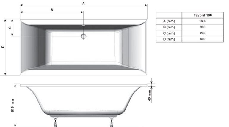 Ванна акрилова Ravak Favorit 180x80 XC00100124