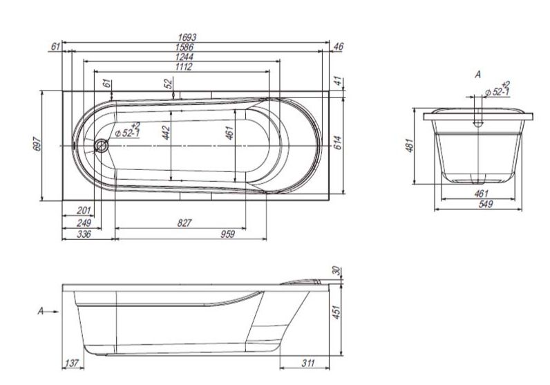 Ванна акрилова Am.Pm Joy 170x70 W95A-170-070W-A