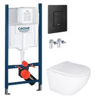 Інсталяція Grohe Rapid SL 3884000G з клавішею Skate Cosmopolitan чорною матовою + Унітаз підвісний Qtap Jay Ultra Quiet QT07335177W з сидінням Soft Close