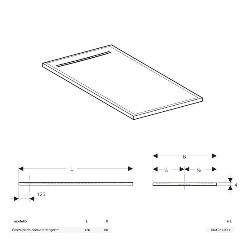 Душовий піддон Geberit Sestra 120x80 білий 550.254.00.2