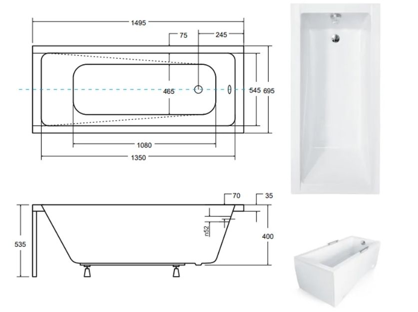 Ванна акриловая Besco Modern 150x70 #WAM-150-MO