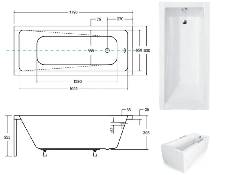 Ванна акрилова Besco Modern 180x80 #WAM-180-MO