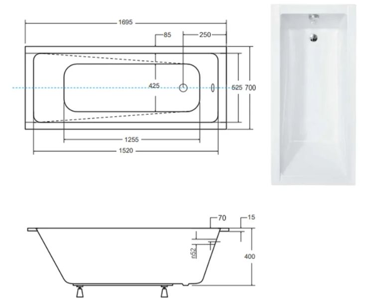 Ванна акрилова Besco Modern Slim 170х70 #WAM-170-SL