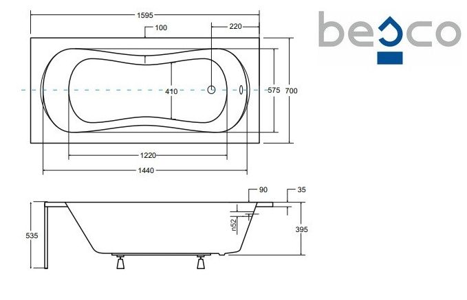 Ванна акрилова Besco Aria 160x70 #WAA-160-PA
