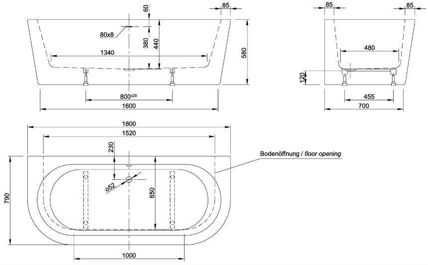 Ванна акрилова Knief Wall 180x80 біла глянцева 0100-077