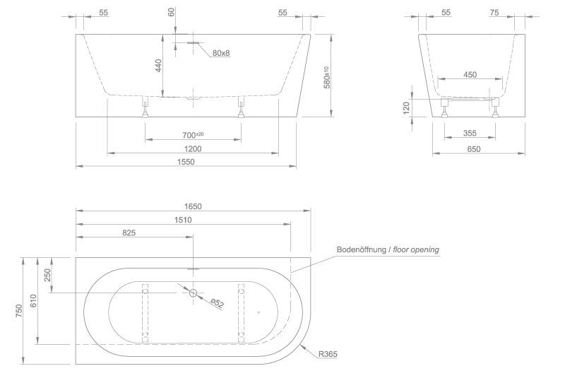 Ванна акрилова Knief Wall 180x80 білий матовий 0100-277WM