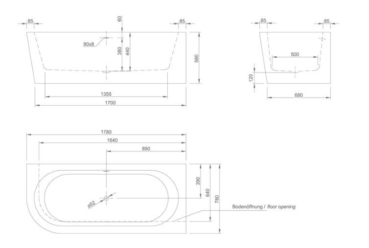 Ванна акрилова Knief Wall CL 180x80 білий глянцевий 0100-277L