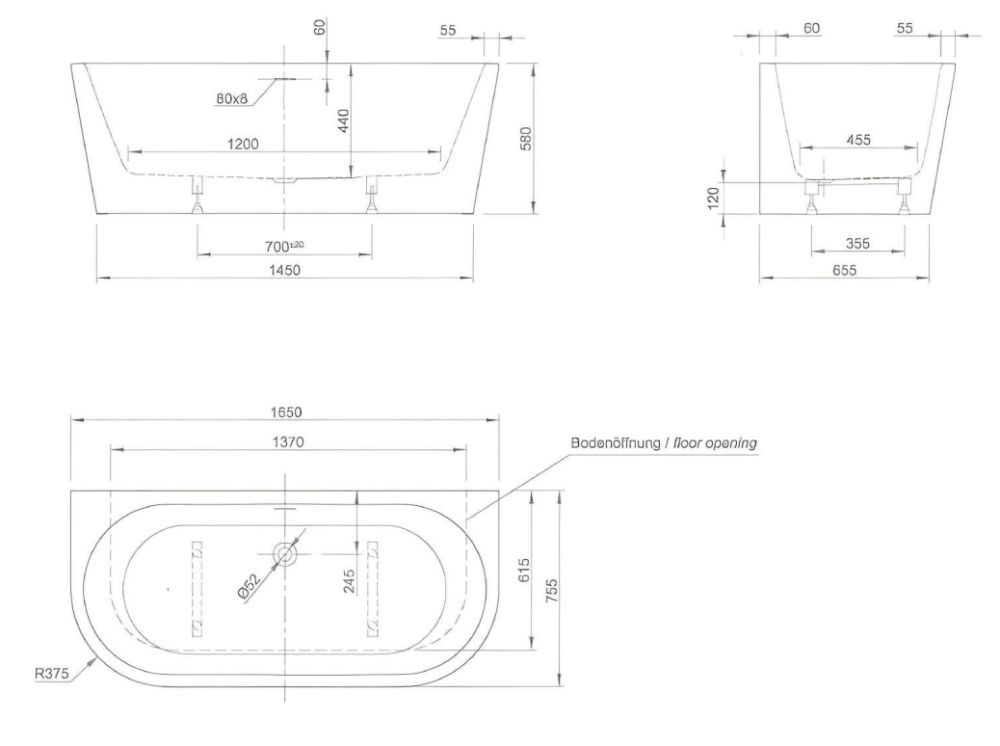Ванна акрилова Knief Wall XS 165х75 білий глянсовий 0100-255