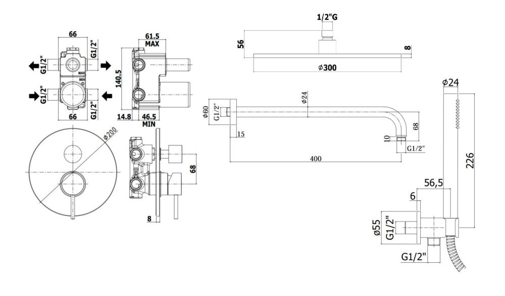 Душова система прихованого монтажу Paffoni Shower мідь брашована KITLIG018RMSP300