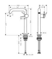 Змішувач для раковини Hansgrohe Tecturis S 240 Fine CoolStart сатин 73373800 з донним клапаном Push-Open