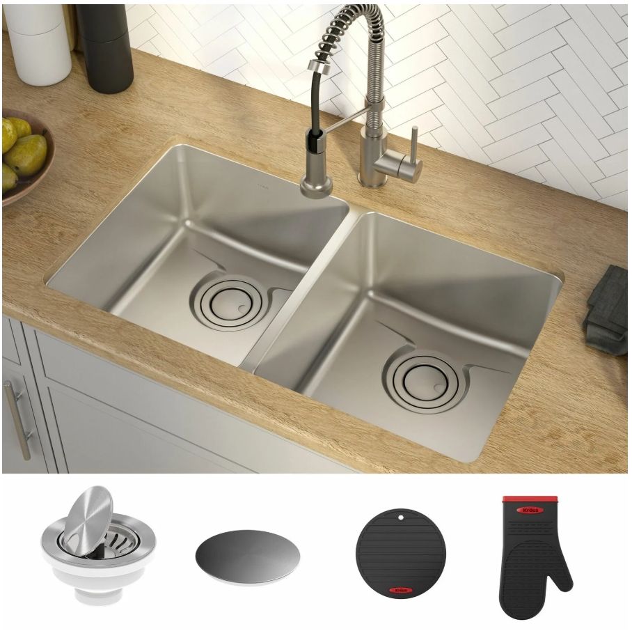 Кухонна мийка Kraus Dex Radiant Pearl з нержавіючої сталі KD1UD33B