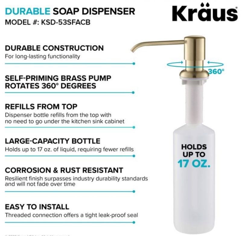 Дозатор для кухонної мийки Kraus золото KSD-53BG