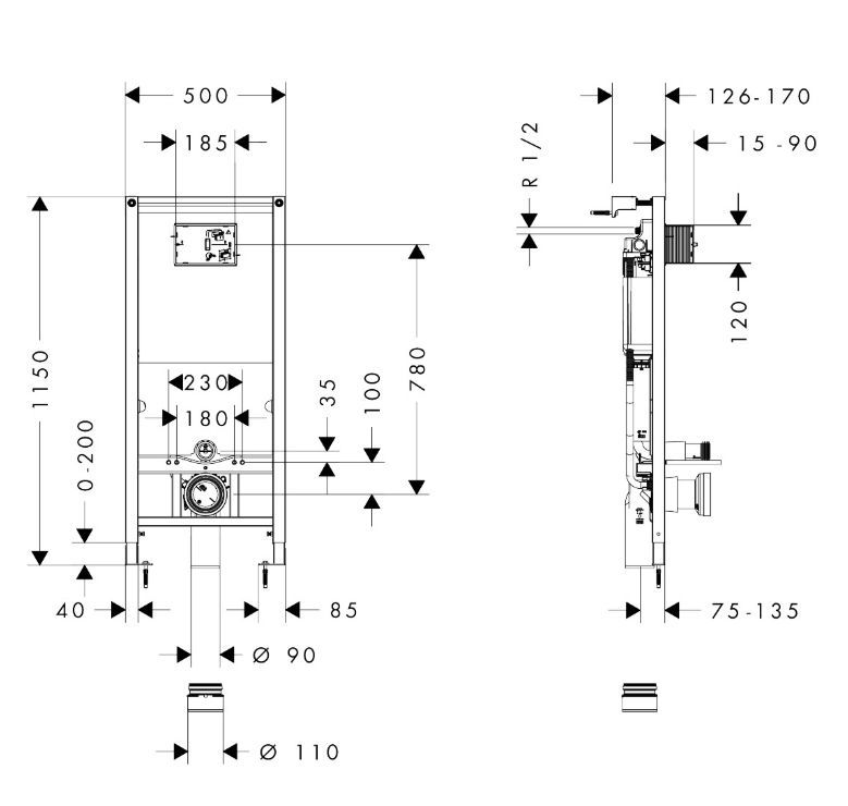 Инсталляция для унитаза Hansgrohe iFrame Universal 99001000 с клавишей Original Q хром