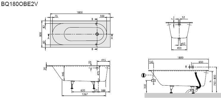 Ванна кварилова Villeroy & Boch Oberon 180x80 UBQ180OBE2V-01