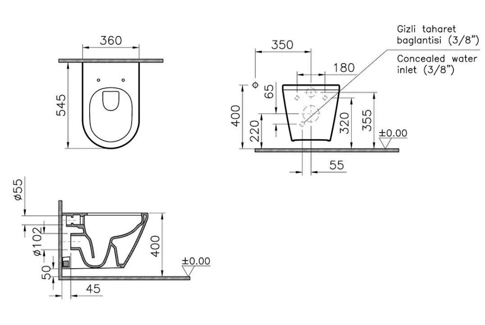 Унитаз подвесной VitrA Integra Bidet Rim - Ex 88-7041B003-7210 с сиденьем Soft Close