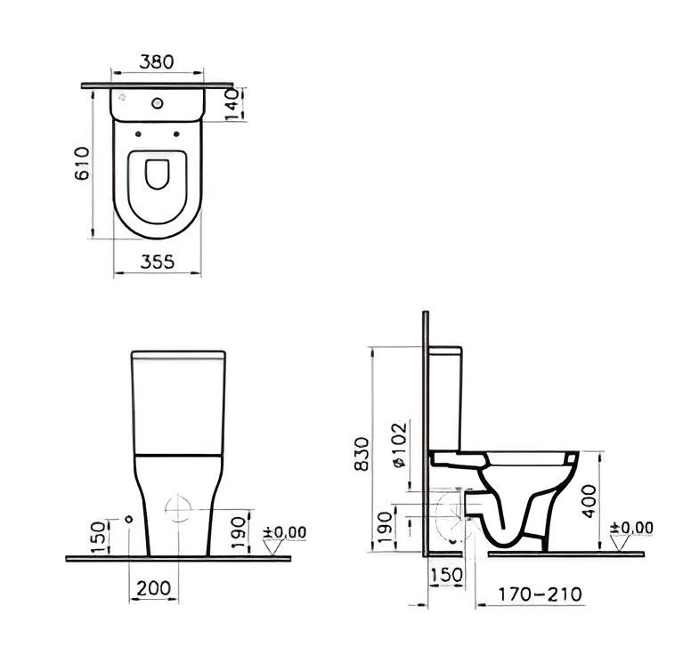 Унітаз підлоговий VitrA Zentrum Rim - Ex 88-9824B003-7216 з бачком та сидінням Soft Close