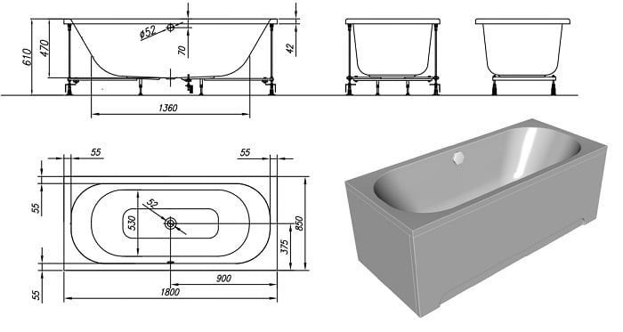 Ванна акрилова Kolpa San Pandora 180x80 см 593130