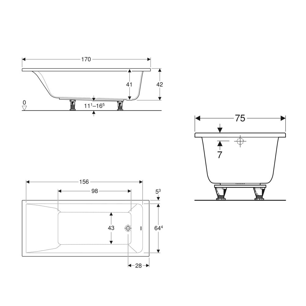 Ванна акрилова Geberit Selnova Square 170x75 554.385.01.1