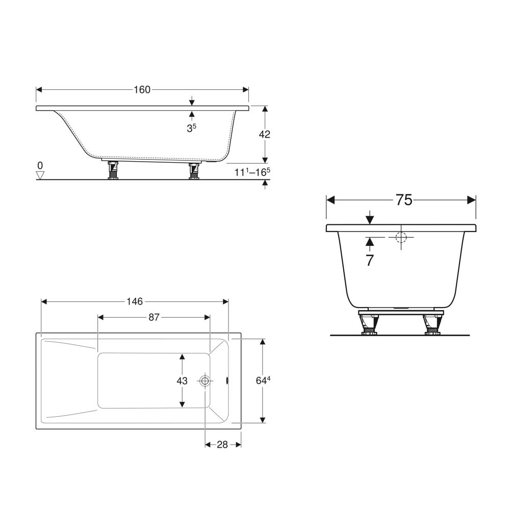 Ванна акрилова Geberit Selnova Square 160x75 554.383.01.1