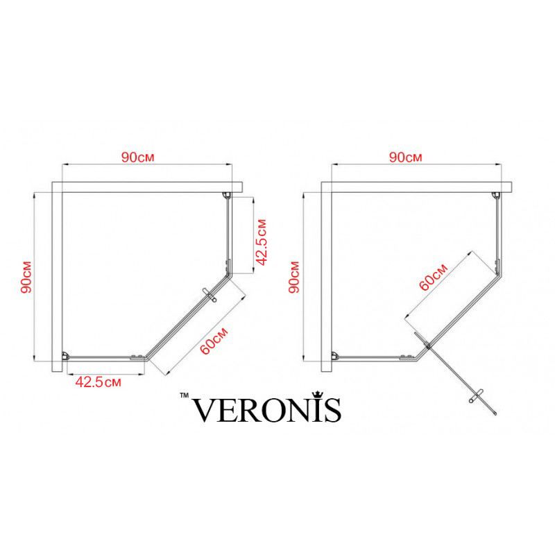 Душова кабіна Veronis 90x90 (Профіль - хром, скло - прозоре) KN-16-00 з піддоном