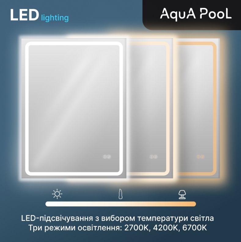 Дзеркало AquA PooL Nil 100x70 88-Nil100s70-CWDd з Led підсвіткою