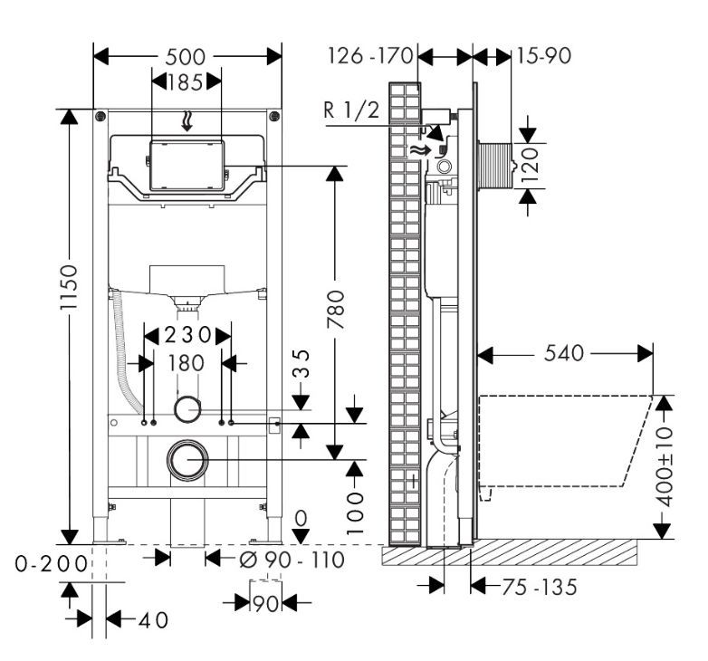 Інсталяція для унітазу Hansgrohe iFrame Universal 99002000 з клавішею Original S хром