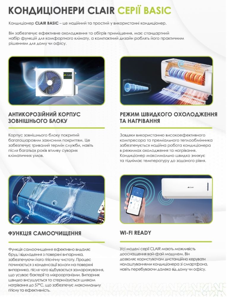Кондиціонер Clair 35 м² BASIC-12A-R410-IU