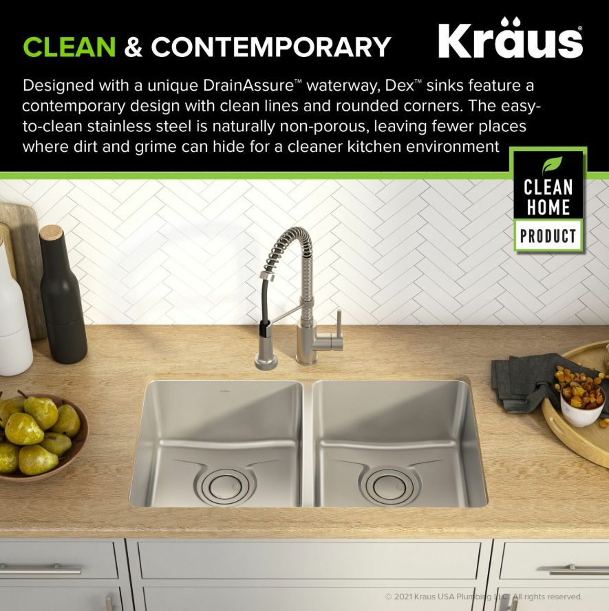 Кухонна мийка Kraus Dex Radiant Pearl з нержавіючої сталі KD1UD33B