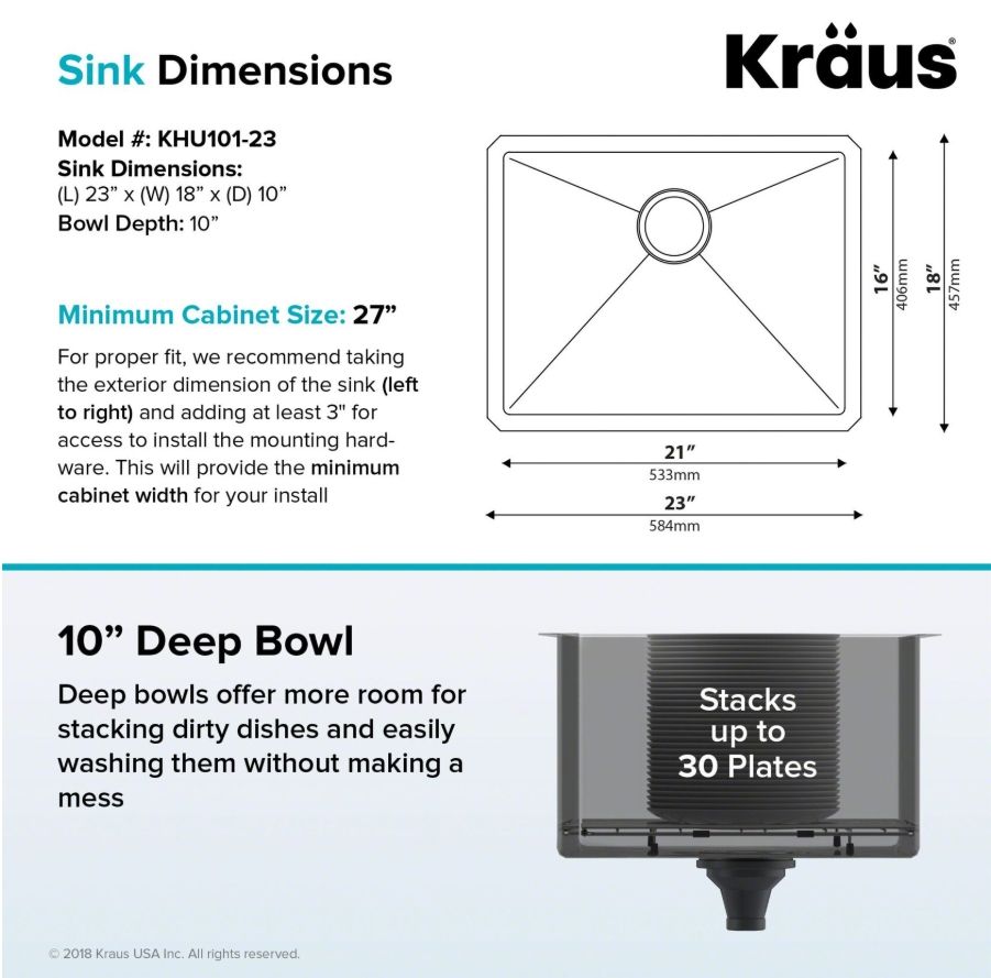 Кухонна мийка Kraus Precision з нержавіючої сталі KHU101-23