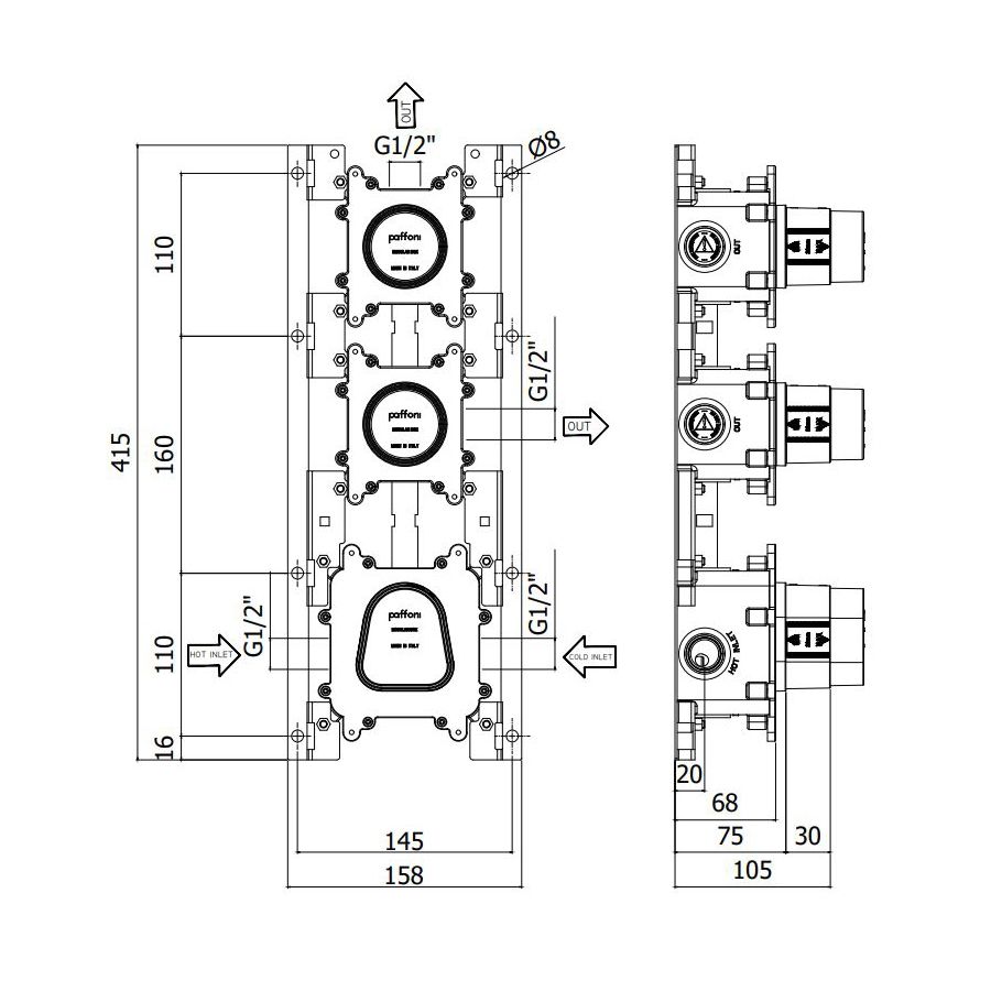 Вбудована частина для термостатичного змішувача на 2 споживача Paffoni Modular Box MDBOX018