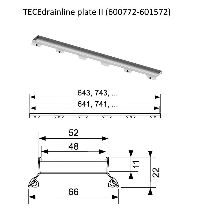 Решетка для канала TECE Drainline сталь 600772
