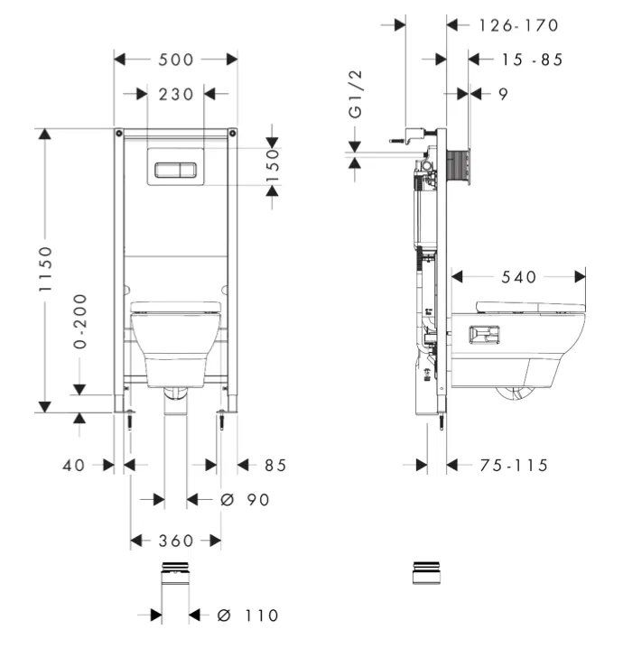 Інсталяція з унітазом та клавішею змиву Hansgrohe iFrame Universal 60301450