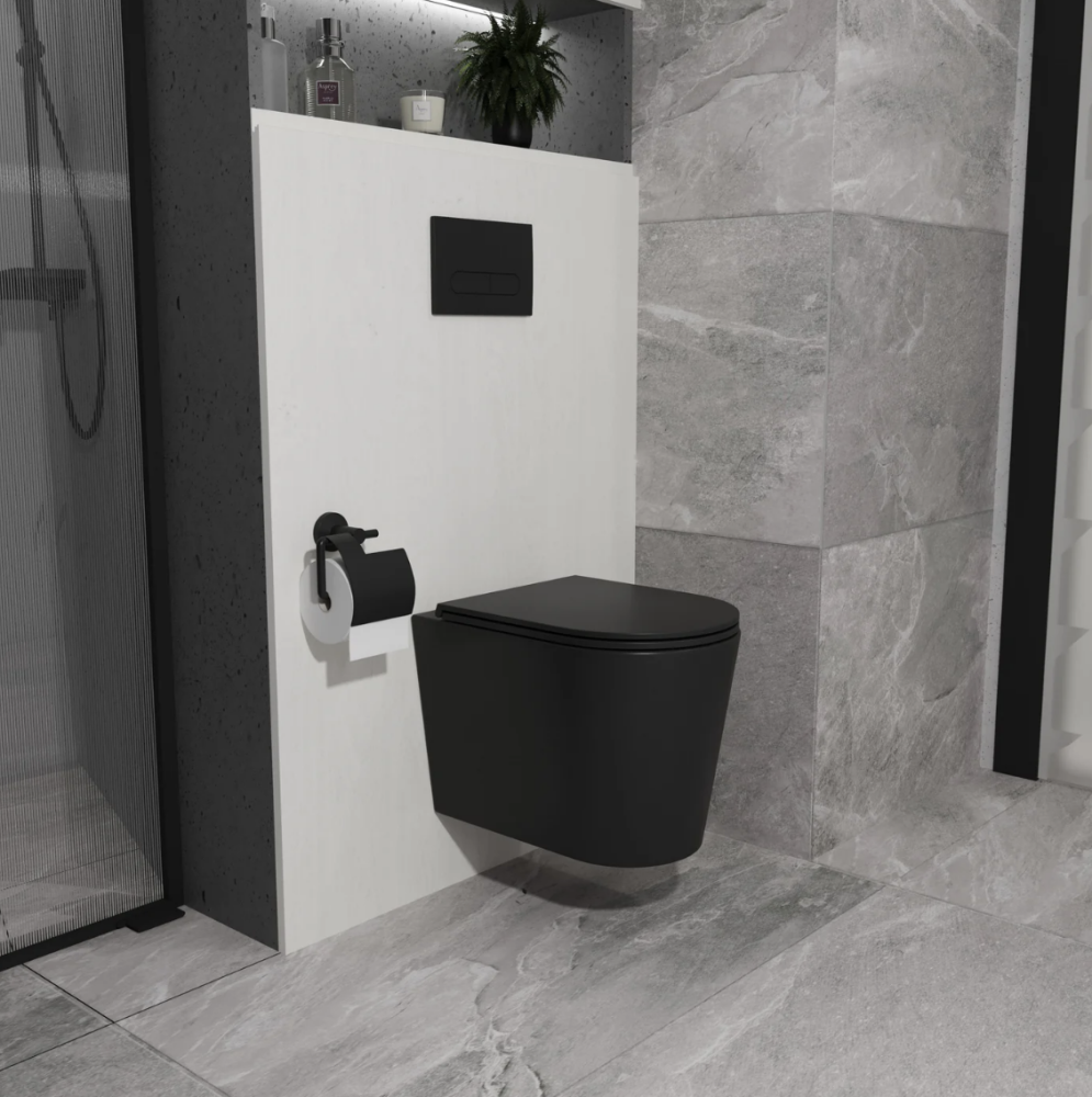 Инсталляция Grohe Solido 3 в 1 с черной матовой клавишей 388112430 + Унитаз подвесной Koller Pool Orion черный матовый 1820550698 с сиденьем Soft Close