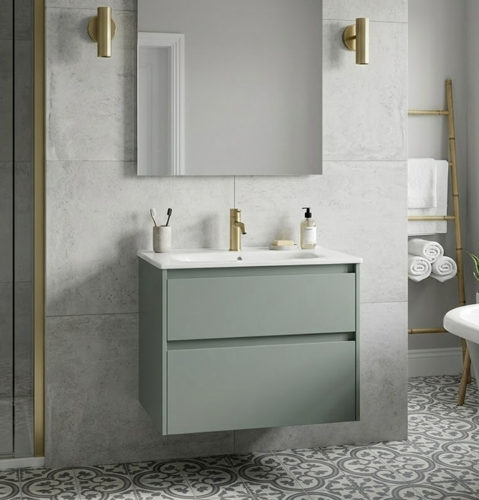 Тумба підвісна Geberit Selnova Square 80 см зелений матовий/білий 504.139.IK.1 з умивальником