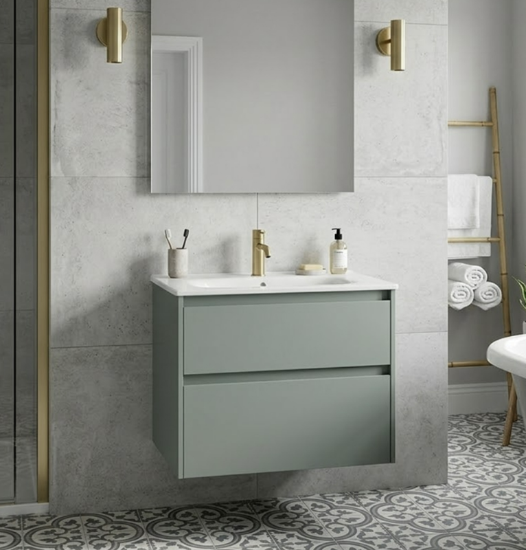 Тумба підвісна Geberit Selnova Square 80 см зелений матовий/білий 504.139.IK.1 з умивальником
