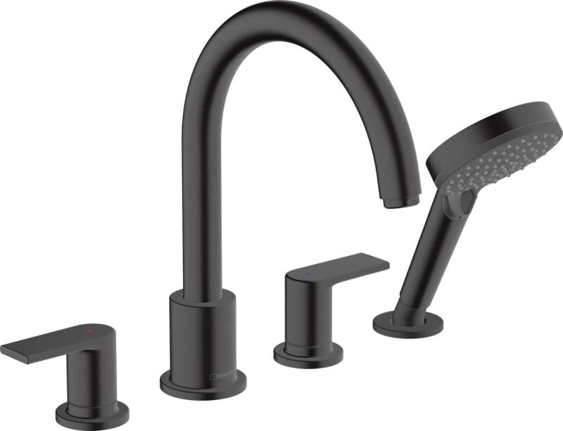 Змішувач на борт ванни Hansgrohe Vernis Shape чорний матовий 71459670 з душовим гарнітуром