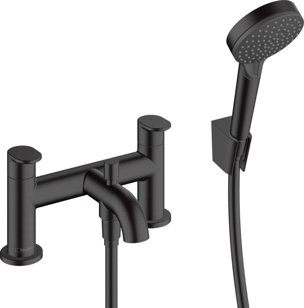 Змішувач на борт ванни Hansgrohe Vernis Blend чорний матовий 71461670 з душовим гарнітуром