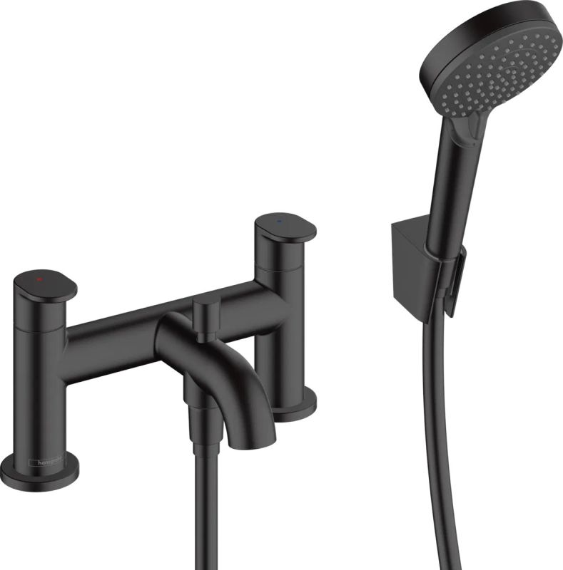 Змішувач на борт ванни Hansgrohe Vernis Blend чорний матовий 71461670 з душовим гарнітуром