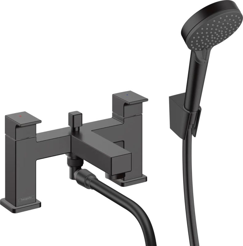 Змішувач на борт ванни Hansgrohe Vernis Shape чорний матовий 71462670 з душовим гарнітуром