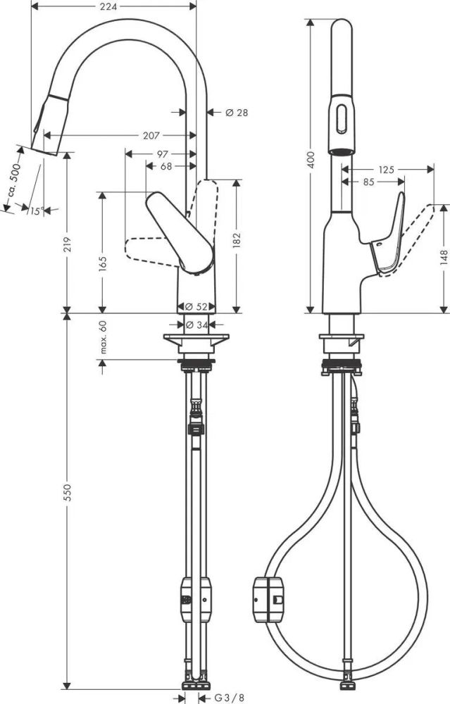 Смеситель для кухни Hansgrohe Focus M42 хром 71800000 с выдвижной лейкой
