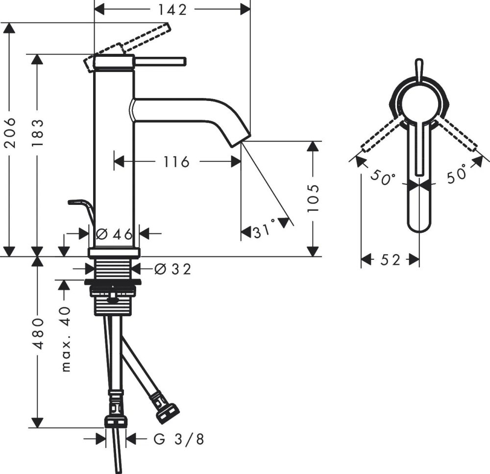 Змішувач для раковини Hansgrohe Tecturis S білий матовий 73310700