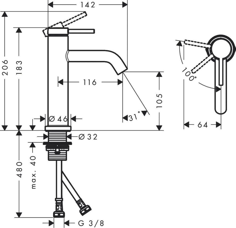 Змішувач для раковини Hansgrohe Tecturis S білий матовий 73317700